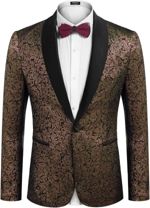 COOFANDY Men's Floral Tuxedo Jacket Jacquard Suit Jacket Slim Fit Blazer for Wedding, Prom, Dinner