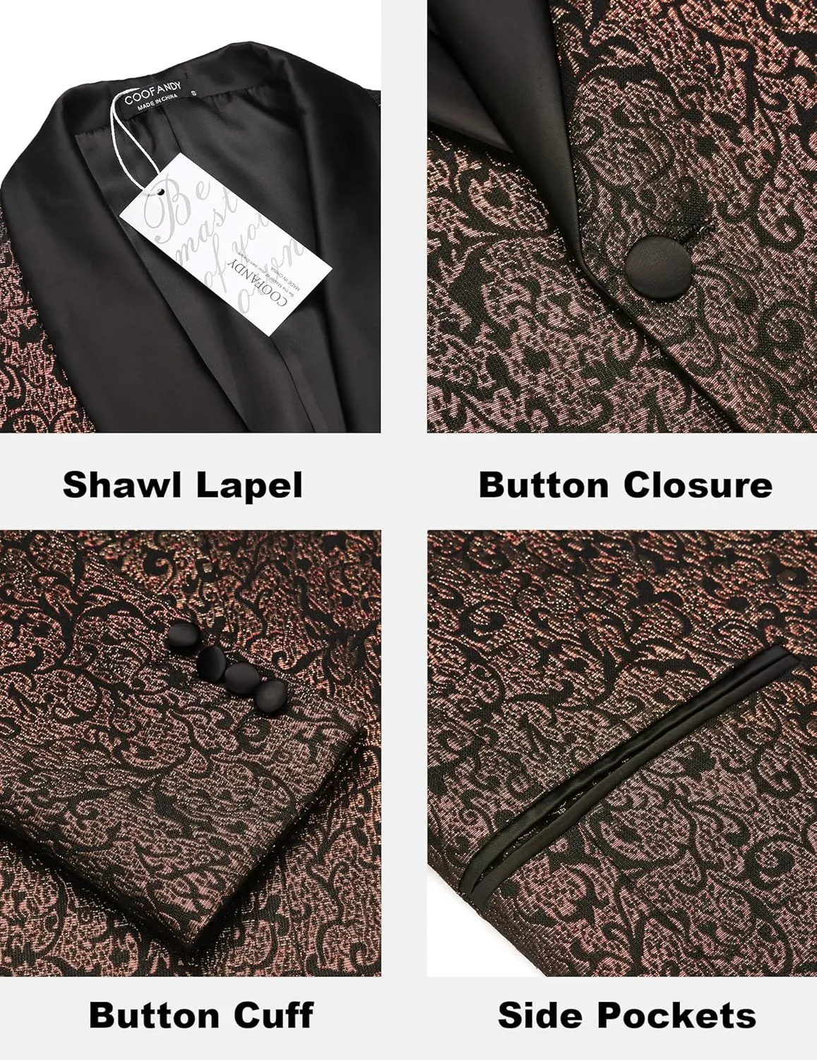 COOFANDY Men's Floral Tuxedo Jacket Jacquard Suit Jacket Slim Fit Blazer for Wedding, Prom, Dinner