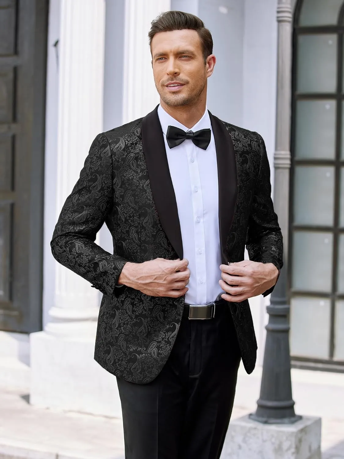 COOFANDY Men's Floral Tuxedo Jacket Jacquard Suit Jacket Slim Fit Blazer for Wedding, Prom, Dinner