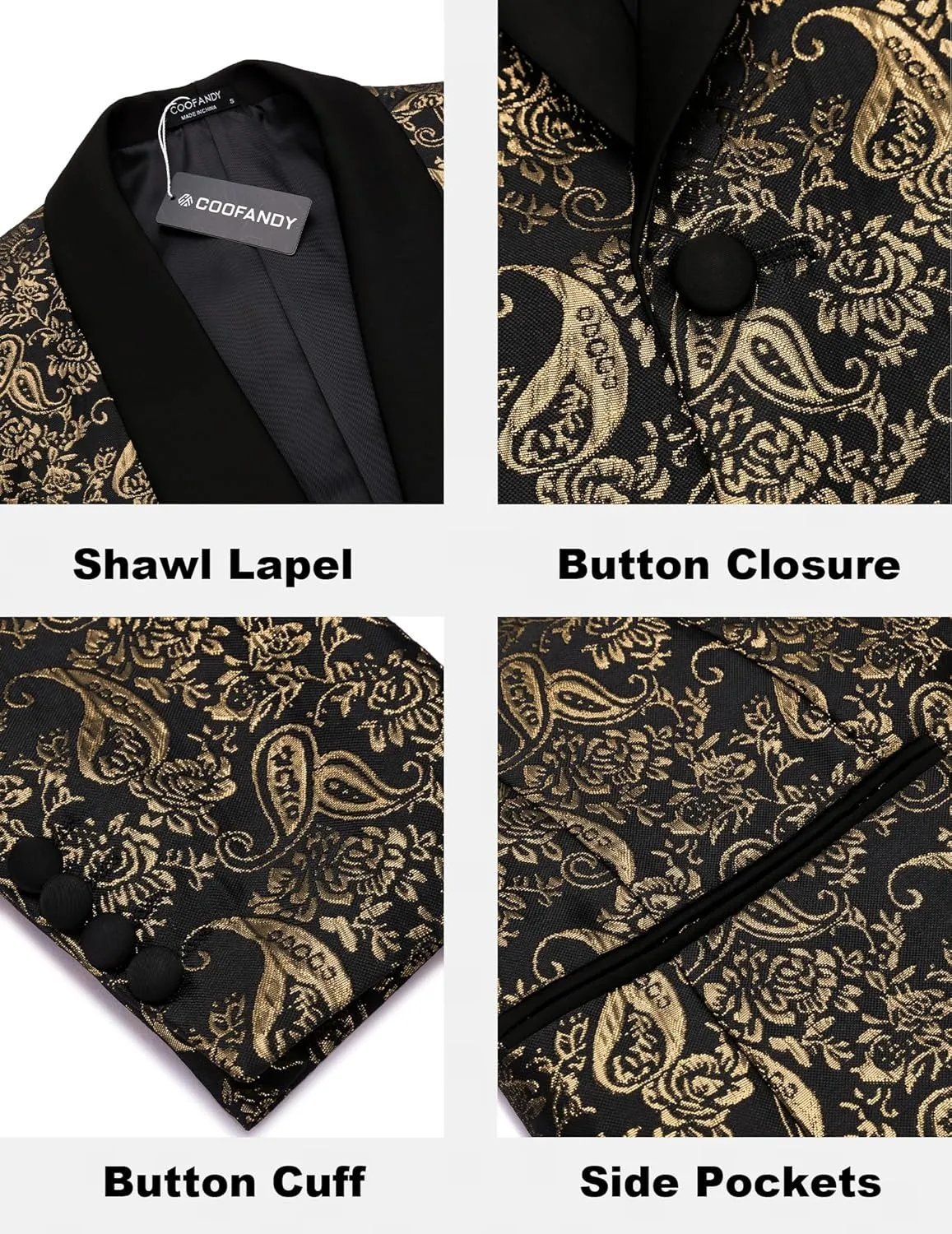 COOFANDY Men's Floral Tuxedo Jacket Jacquard Suit Jacket Slim Fit Blazer for Wedding, Prom, Dinner