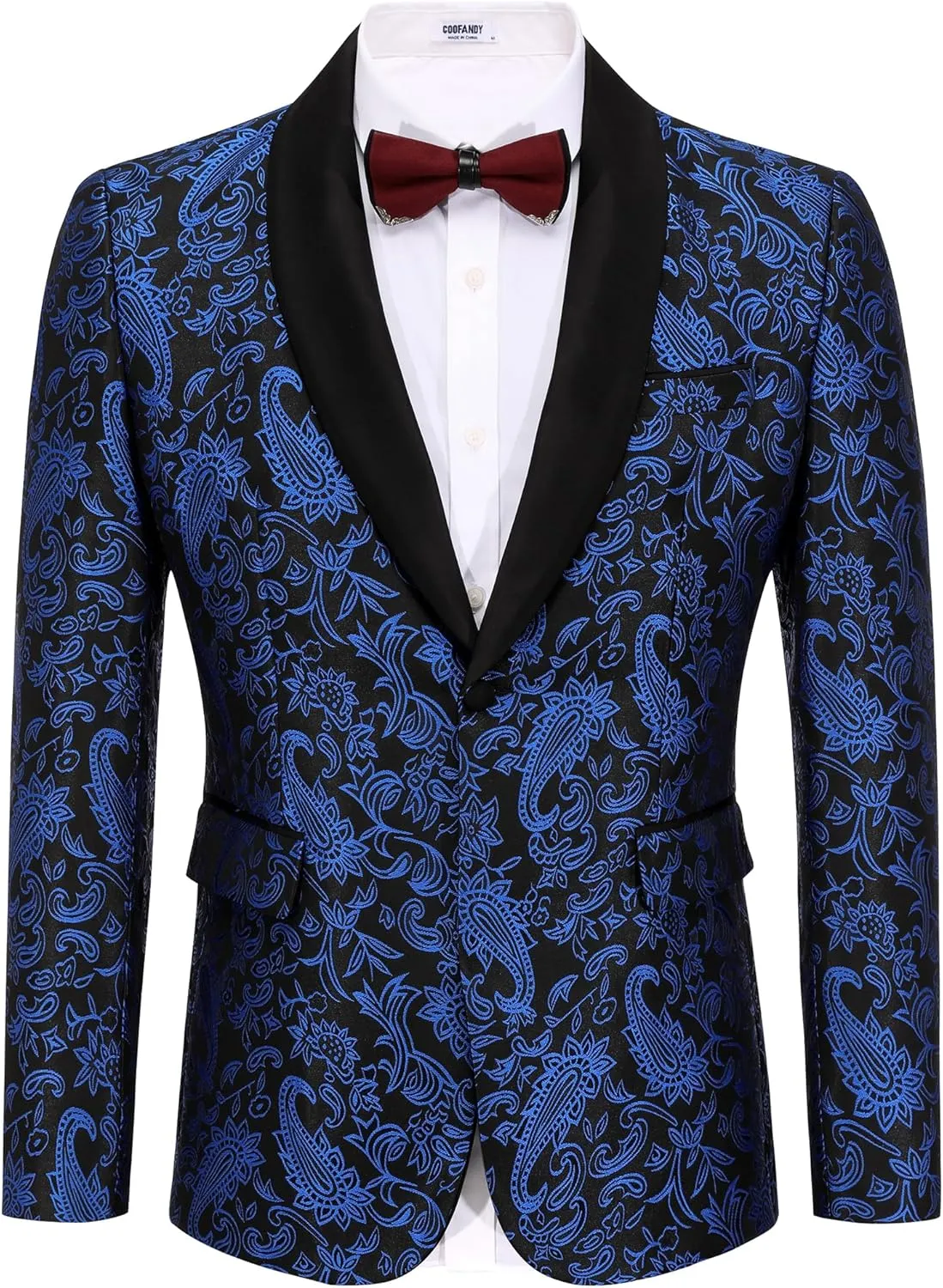 COOFANDY Men's Floral Tuxedo Jacket Paisley Shawl Lapel Stylish Suit Blazer Jacket for Wedding, Dinner, Party, Prom