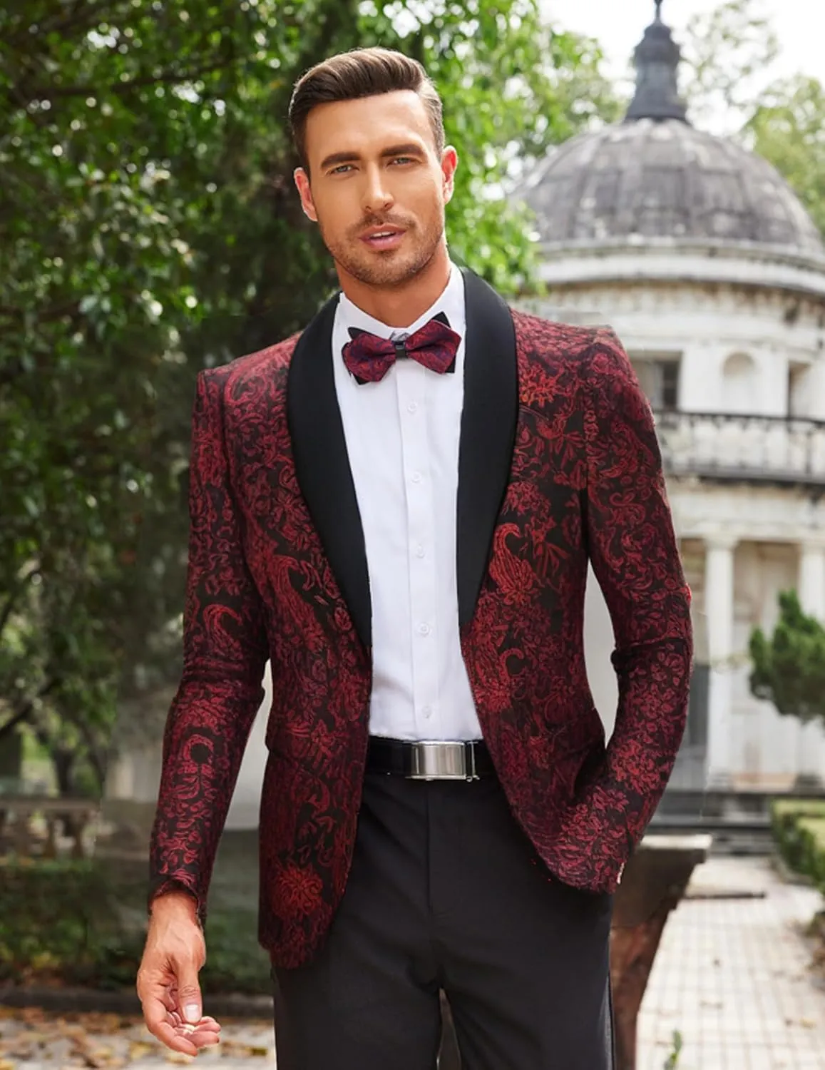 COOFANDY Men's Floral Tuxedo Jacket Paisley Shawl Lapel Stylish Suit Blazer Jacket for Wedding, Dinner, Party, Prom