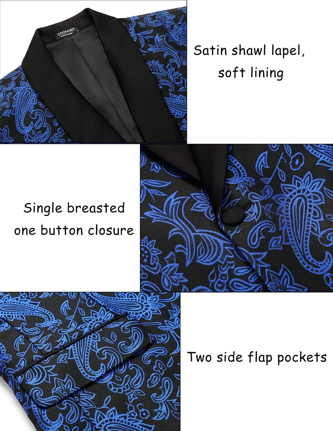 COOFANDY Men's Floral Tuxedo Jacket Paisley Shawl Lapel Stylish Suit Blazer Jacket for Wedding, Dinner, Party, Prom
