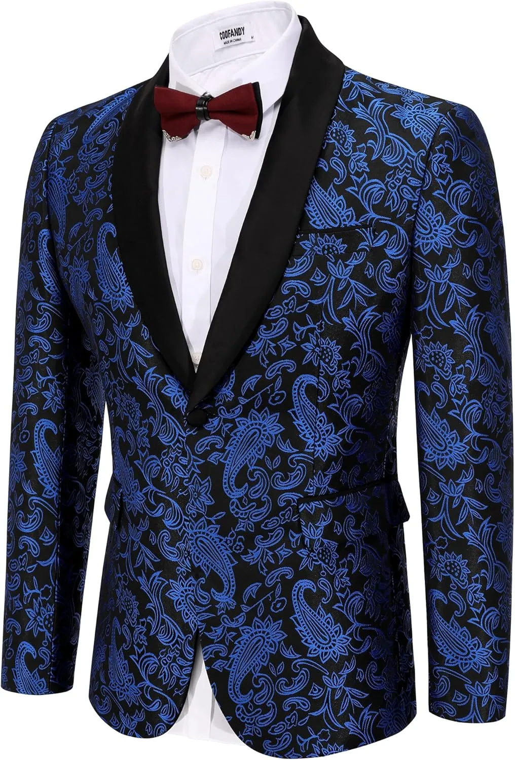 COOFANDY Men's Floral Tuxedo Jacket Paisley Shawl Lapel Stylish Suit Blazer Jacket for Wedding, Dinner, Party, Prom