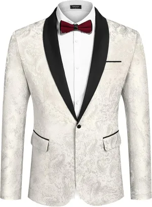 COOFANDY Men's Floral Tuxedo Jacket Paisley Shawl Lapel Stylish Suit Blazer Jacket for Wedding, Dinner, Party, Prom