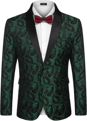 COOFANDY Mens Floral Tuxedo Jacket Paisley Shawl Lapel Suit Blazer Jacket for Dinner,Prom,Wedding