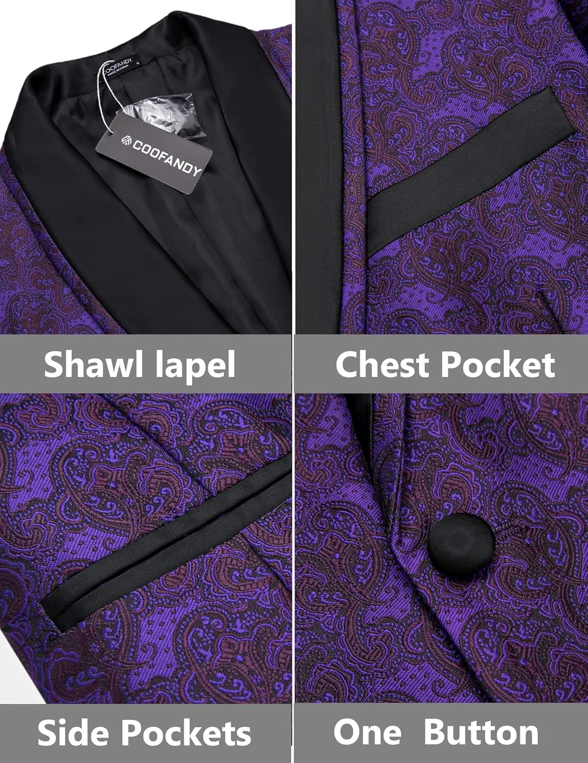 COOFANDY Men's Floral Tuxedo Suit Jacket Slim Fit Dinner Jacket Party Prom Wedding Blazer Jackets