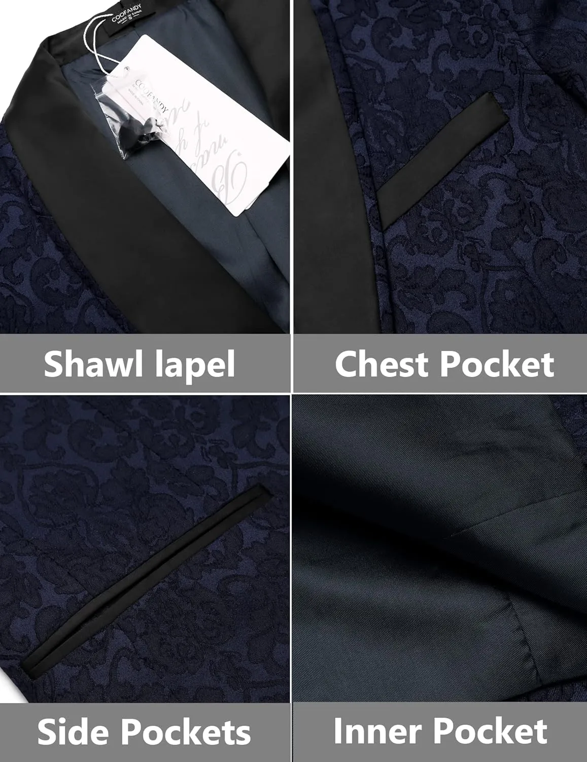 COOFANDY Men's Floral Tuxedo Suit Jacket Slim Fit Dinner Jacket Party Prom Wedding Blazer Jackets