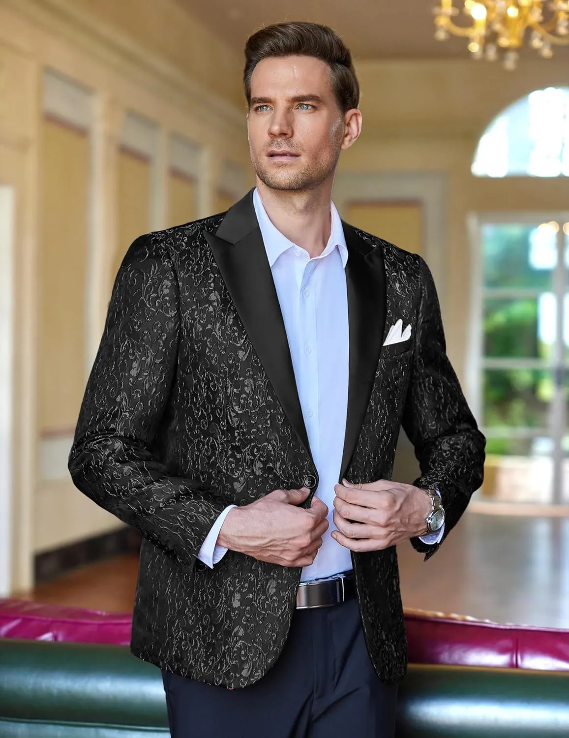 COOFANDY Men's Paisley Tuxedo Jacket One Button Dress Suit Jacket Floral Blazer for Dinner Party Prom Wedding