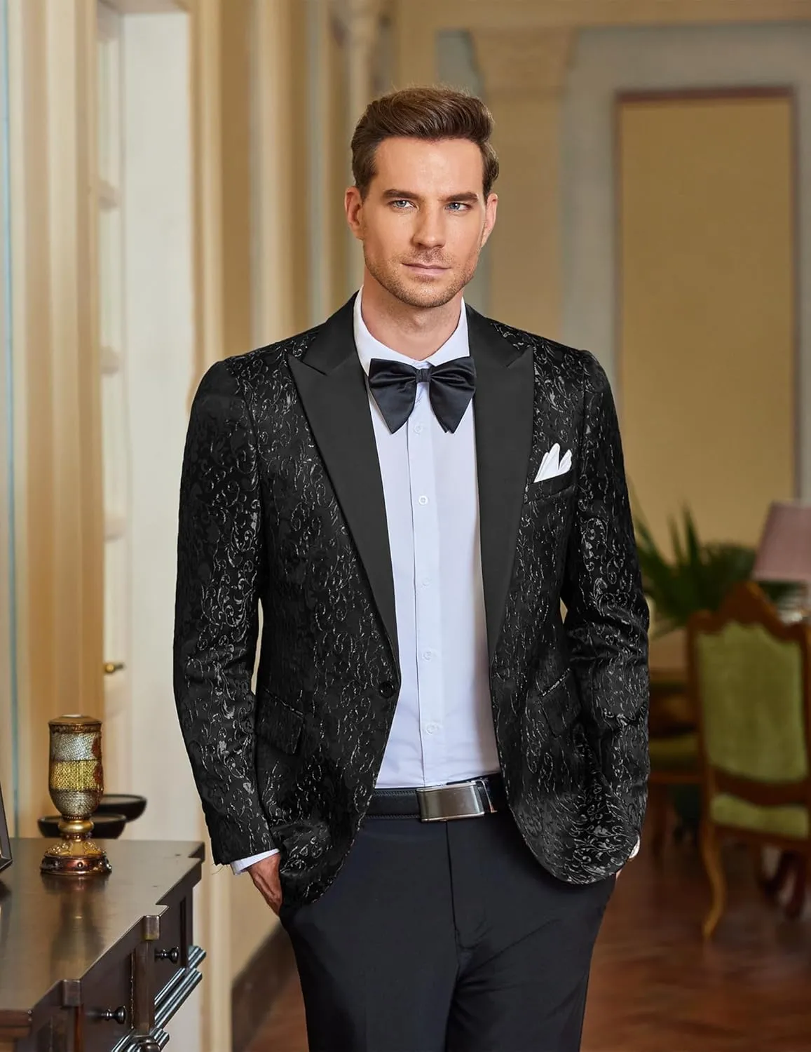 COOFANDY Men's Paisley Tuxedo Jacket One Button Dress Suit Jacket Floral Blazer for Dinner Party Prom Wedding