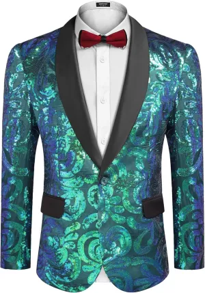 COOFANDY Men's Sequin Blazer Sparkly Glitter Jacket Shiny Floral Suit Jacket Stylish Party Wedding Banquet Prom Tuxedo