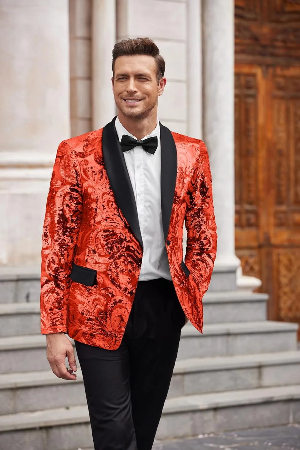 COOFANDY Men's Sequin Blazer Sparkly Glitter Jacket Shiny Floral Suit Jacket Stylish Party Wedding Banquet Prom Tuxedo