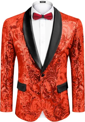 COOFANDY Men's Sequin Blazer Sparkly Glitter Jacket Shiny Floral Suit Jacket Stylish Party Wedding Banquet Prom Tuxedo