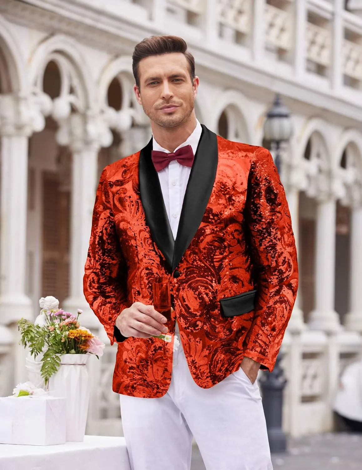 COOFANDY Men's Sequin Blazer Sparkly Glitter Jacket Shiny Floral Suit Jacket Stylish Party Wedding Banquet Prom Tuxedo