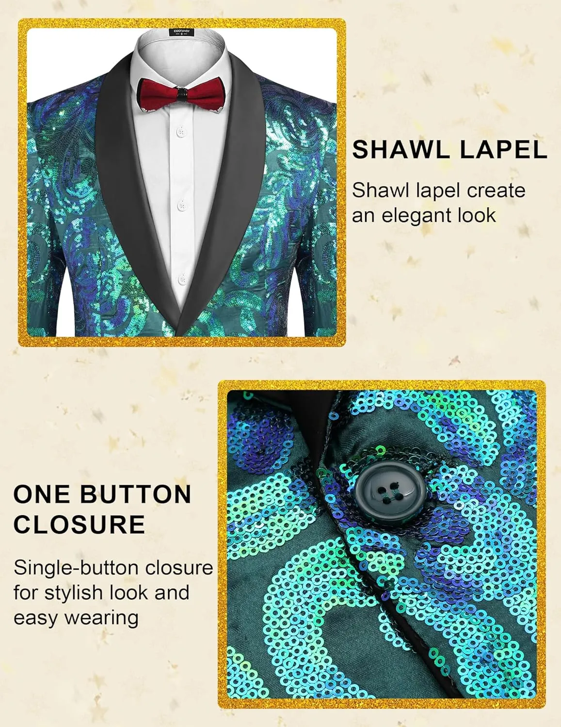 COOFANDY Men's Sequin Blazer Sparkly Glitter Jacket Shiny Floral Suit Jacket Stylish Party Wedding Banquet Prom Tuxedo