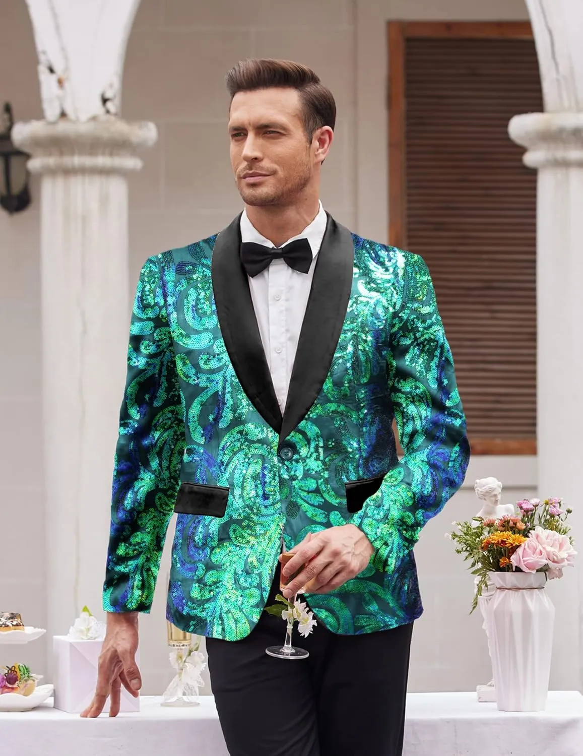 COOFANDY Men's Sequin Blazer Sparkly Glitter Jacket Shiny Floral Suit Jacket Stylish Party Wedding Banquet Prom Tuxedo