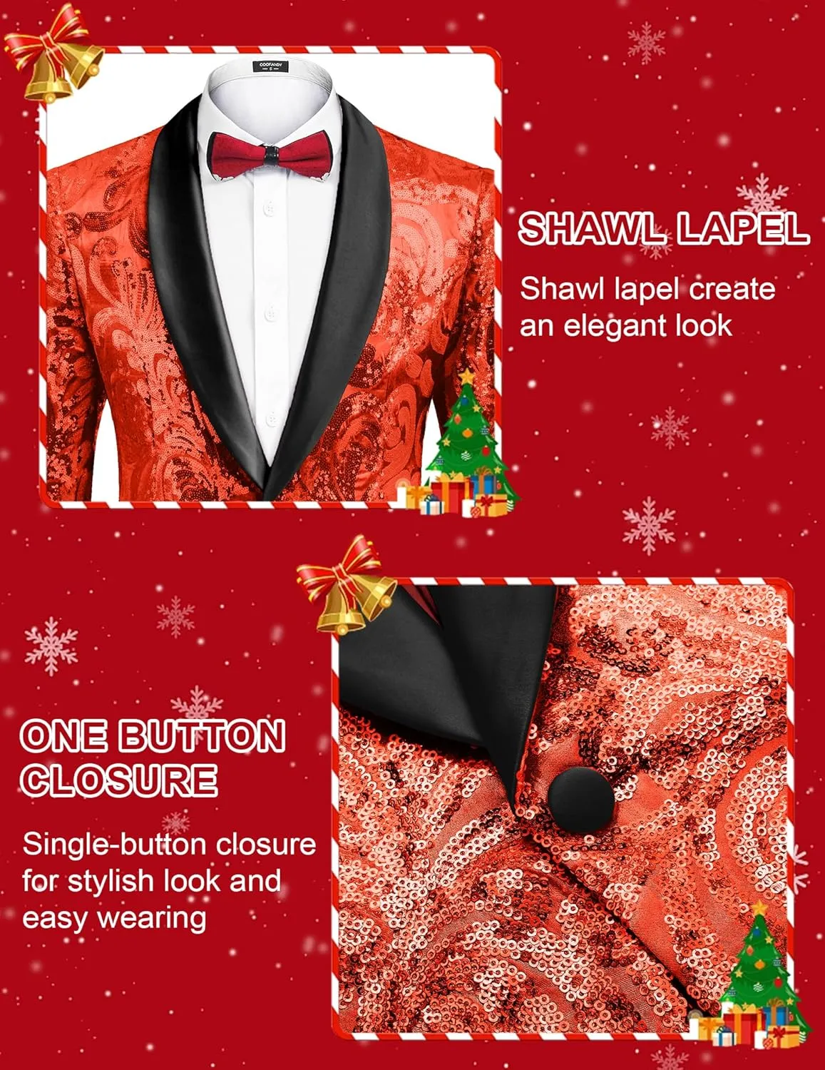 COOFANDY Men's Sequin Blazer Sparkly Glitter Jacket Shiny Floral Suit Jacket Stylish Party Wedding Banquet Prom Tuxedo