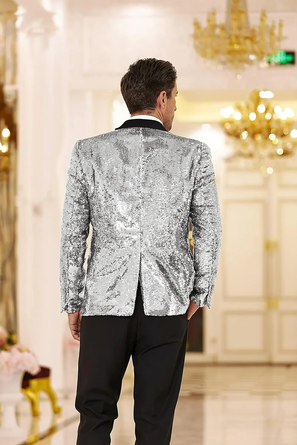 COOFANDY Mens Sequin Blazer Tuxedo Party Prom Wedding Tuxedo One Button Jacket