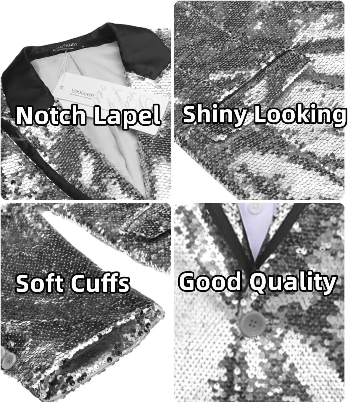 COOFANDY Mens Sequin Blazer Tuxedo Party Prom Wedding Tuxedo One Button Jacket