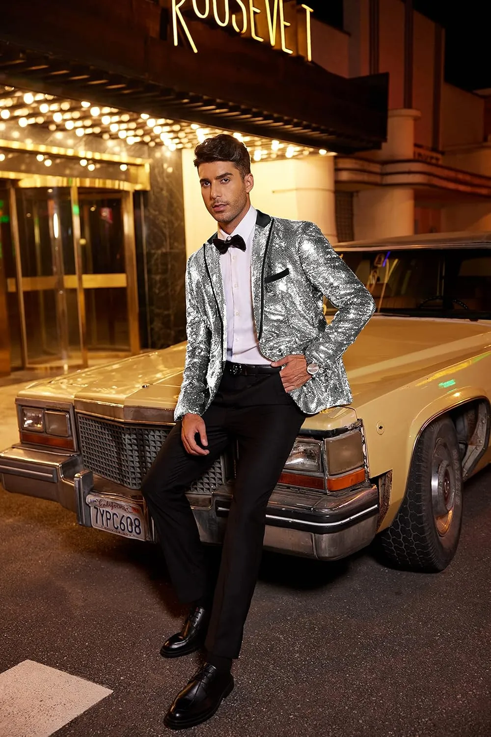 COOFANDY Mens Sequin Blazer Tuxedo Party Prom Wedding Tuxedo One Button Jacket