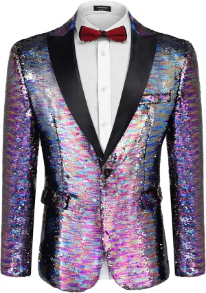 COOFANDY Mens Sequin Blazer Tuxedo Party Prom Wedding Tuxedo One Button Jacket