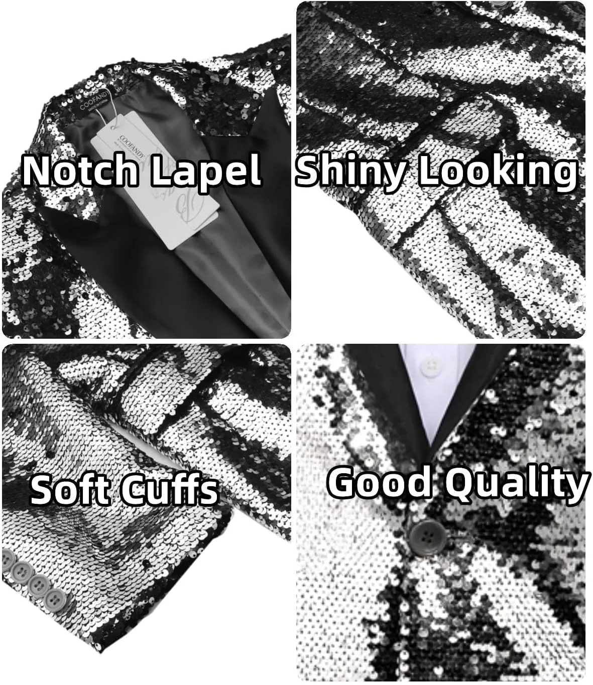 COOFANDY Mens Sequin Blazer Tuxedo Party Prom Wedding Tuxedo One Button Jacket