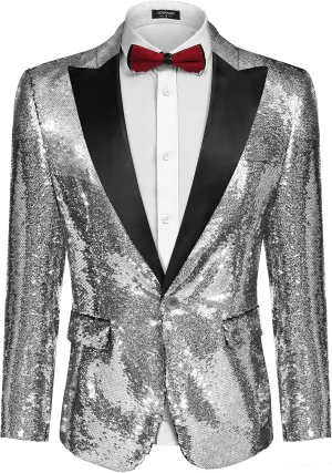 COOFANDY Mens Sequin Blazer Tuxedo Party Prom Wedding Tuxedo One Button Jacket