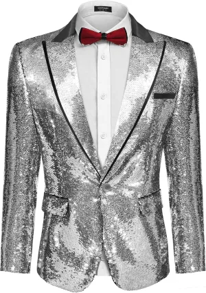 COOFANDY Mens Sequin Blazer Tuxedo Party Prom Wedding Tuxedo One Button Jacket