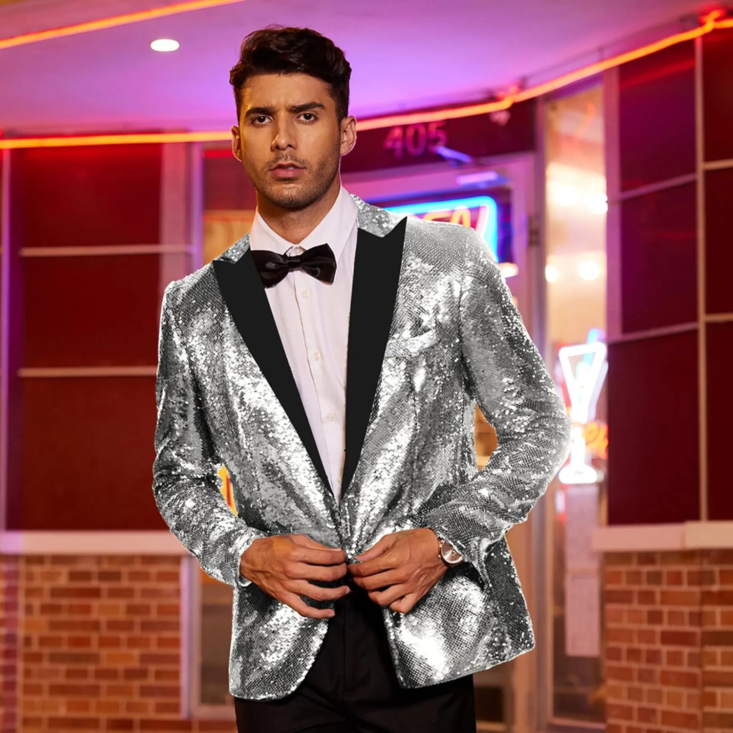 COOFANDY Mens Sequin Blazer Tuxedo Party Prom Wedding Tuxedo One Button Jacket