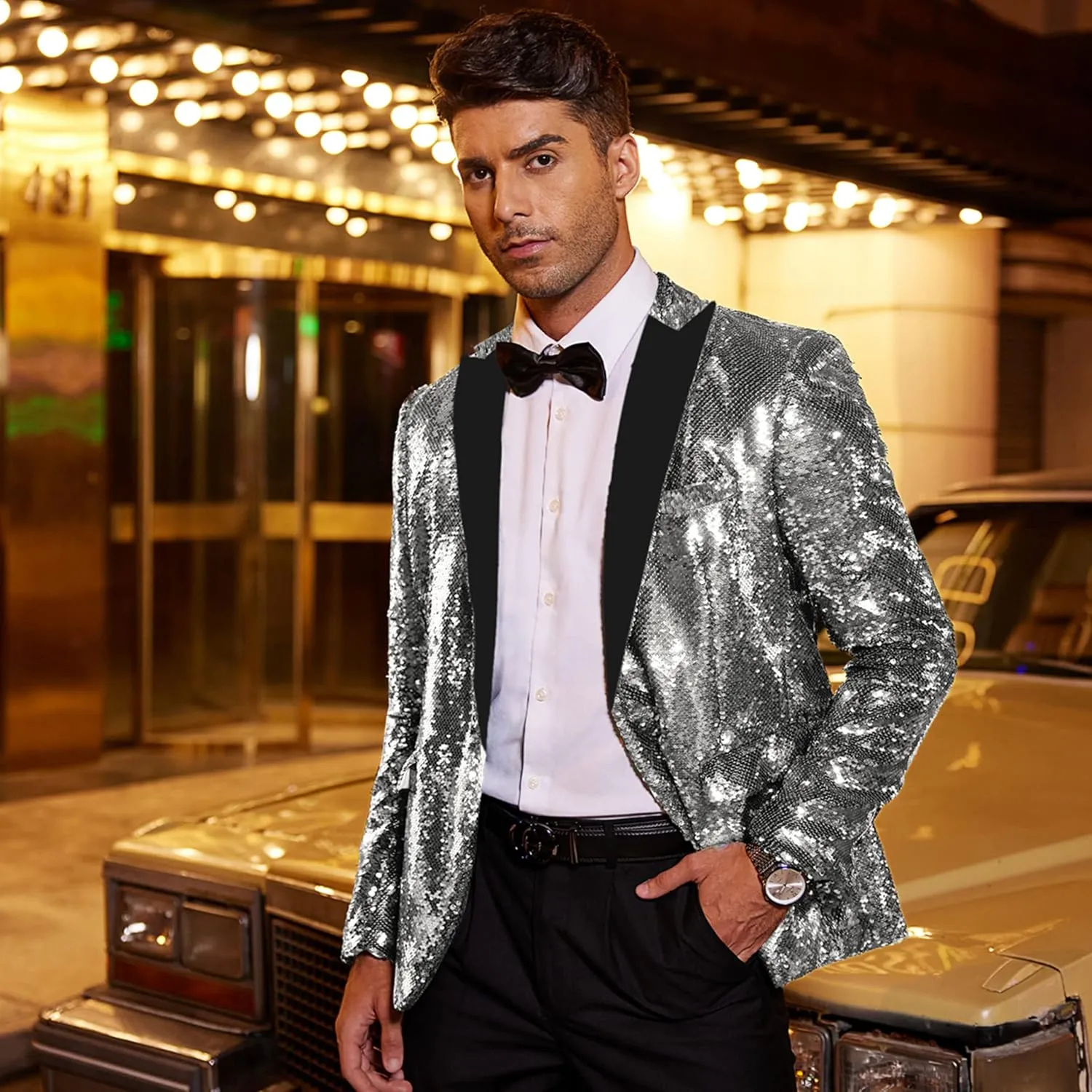 COOFANDY Mens Sequin Blazer Tuxedo Party Prom Wedding Tuxedo One Button Jacket