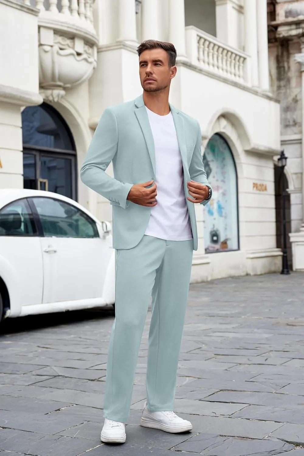 COOFANDY Men's Suits 2 Piece Slim Fit Suit Set 2 Button Lightweight Casual Knit Blazer Suit Jacket Pants