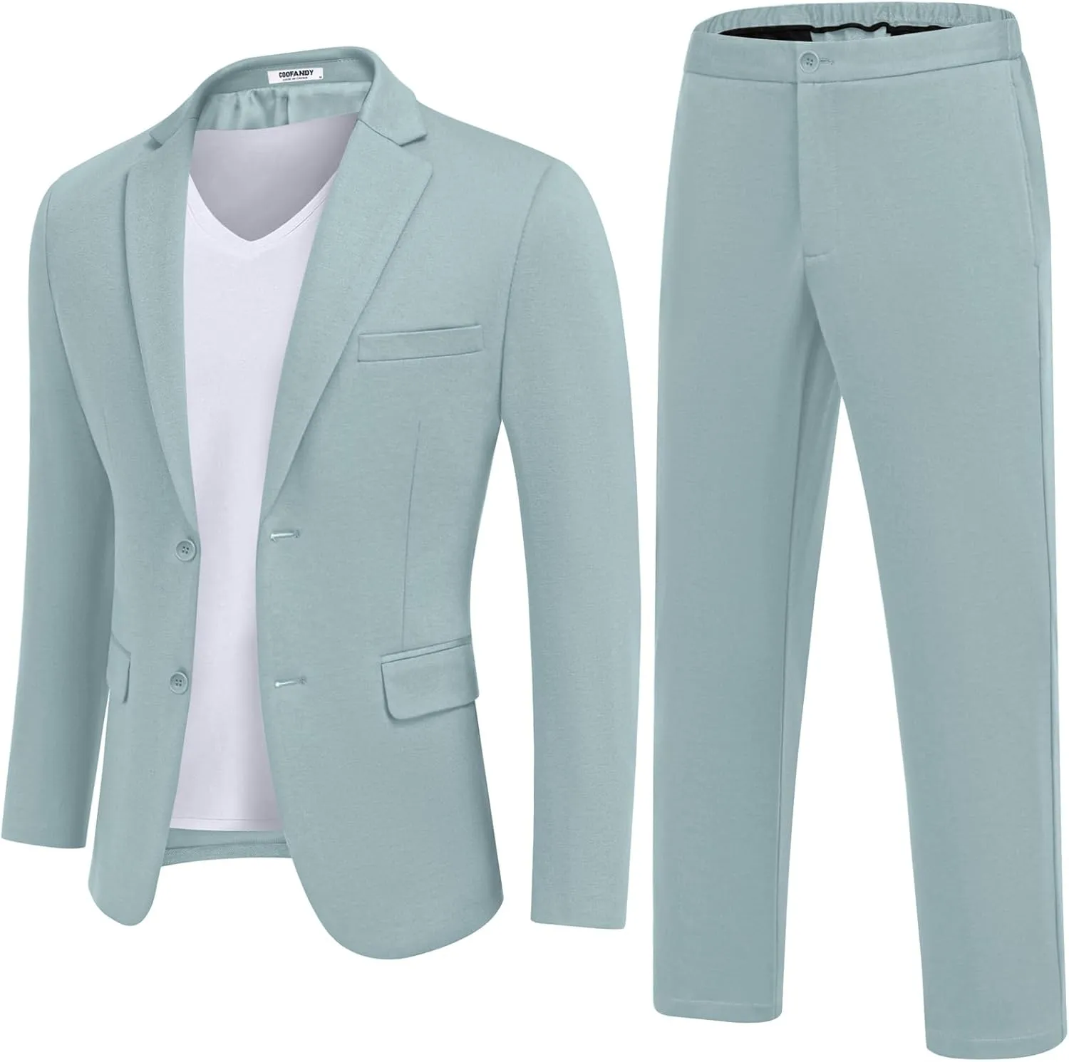 COOFANDY Men's Suits 2 Piece Slim Fit Suit Set 2 Button Lightweight Casual Knit Blazer Suit Jacket Pants