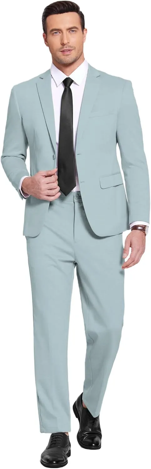 COOFANDY Men's Suits 2 Piece Slim Fit Suit Set 2 Button Lightweight Casual Knit Blazer Suit Jacket Pants