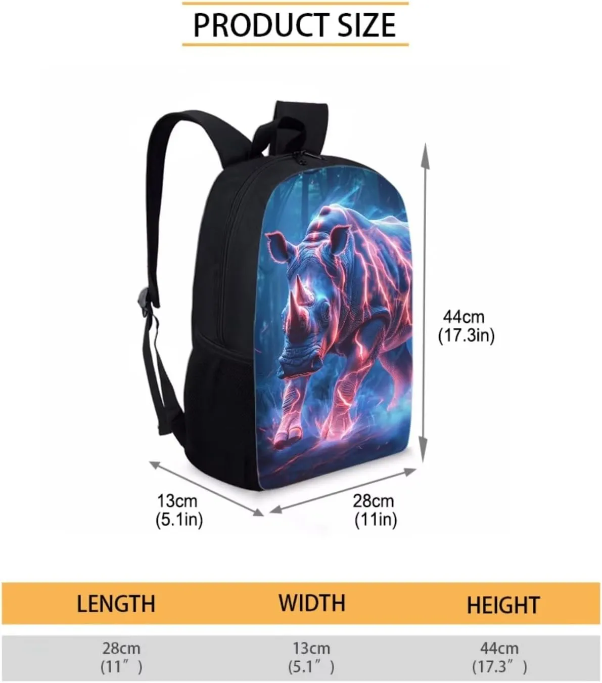 Cool Animal Print Backpack with Lunch Box Pencil Case Magical Lightning Rhinoceros Backpack for Boys Girls Large Capacity Lightweight Blue 17 Inch School Bag Set for Kids