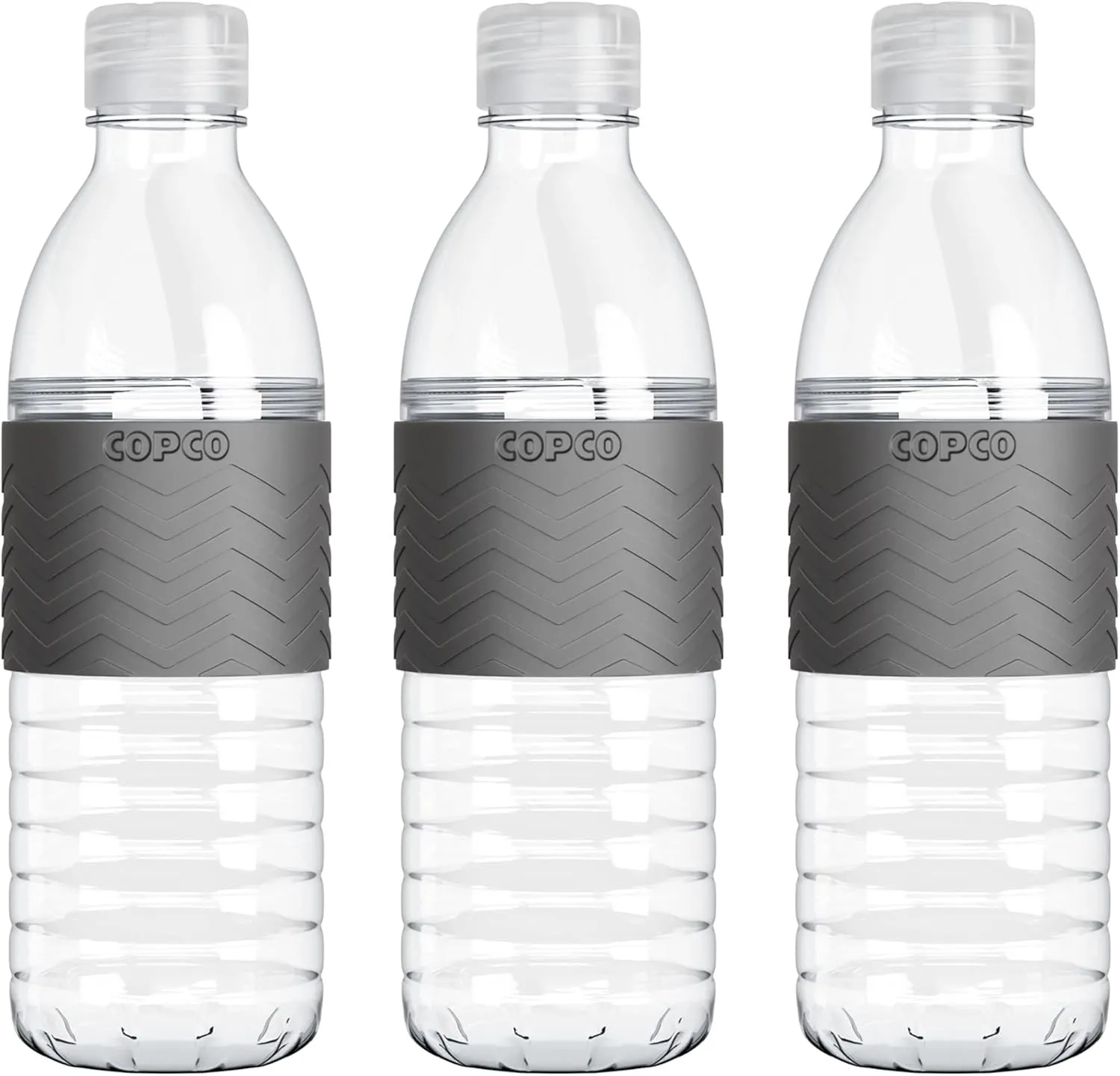 Copco Hydra 20 oz Tritan Water Bottle with Spill Resistant Lid & Non-Slip Sleeve (Set of 3) - BPA-Free, Dishwasher Safe, Fits Cup Holders, Great for Gym, Travel, Office - Durable & Lightweight (Grey)