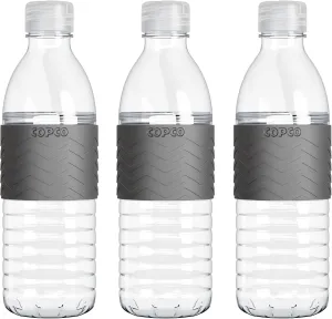Copco Hydra 20 oz Tritan Water Bottle with Spill Resistant Lid & Non-Slip Sleeve (Set of 3) - BPA-Free, Dishwasher Safe, Fits Cup Holders, Great for Gym, Travel, Office - Durable & Lightweight (Grey)