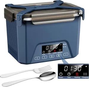 Cordless Electric Lunch Box, 1.2L Self Heating Lunch Box Battery Powered with Automatic Heating, BPA Free, Meal Prep Friendly(Blue)
