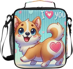 Corgi Hearts Lovely Lunch Box Bag Large for Boys Girls Kid Insulated Lunch Bags Food Container Reusable Lunchbox Lunchbag with Adjustable Shoulder Strap for Women Adults Work School Picnic