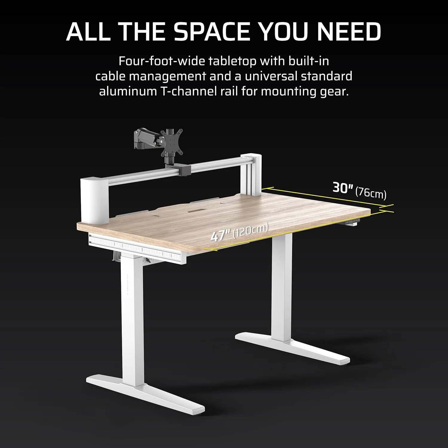 Corsair Platform:4 Elevate – 47 x 30 Inches, Adjustable Height, Electric Standing Computer Home Office Gaming Desk, Memory Presets, Cable Management, USB Ports, Monitor Arm Included – White Pine Stain