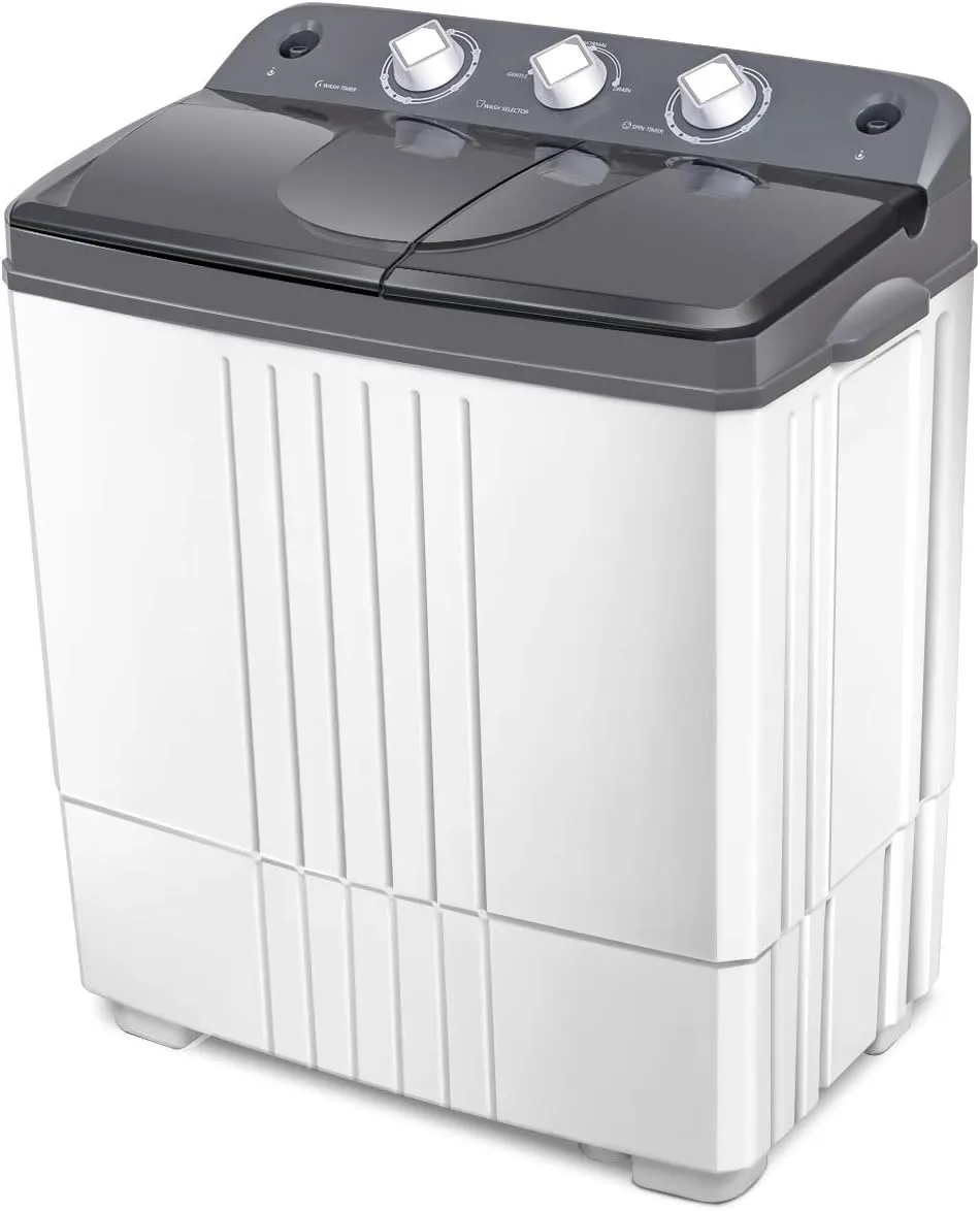 COSTWAY Portable Washing Machine, Twin Tub 20Lbs Capacity, Washer(12Lbs) and Spinner(8Lbs), Compact Laundry Machines Durable Design, Rotary Controller Drain Hose