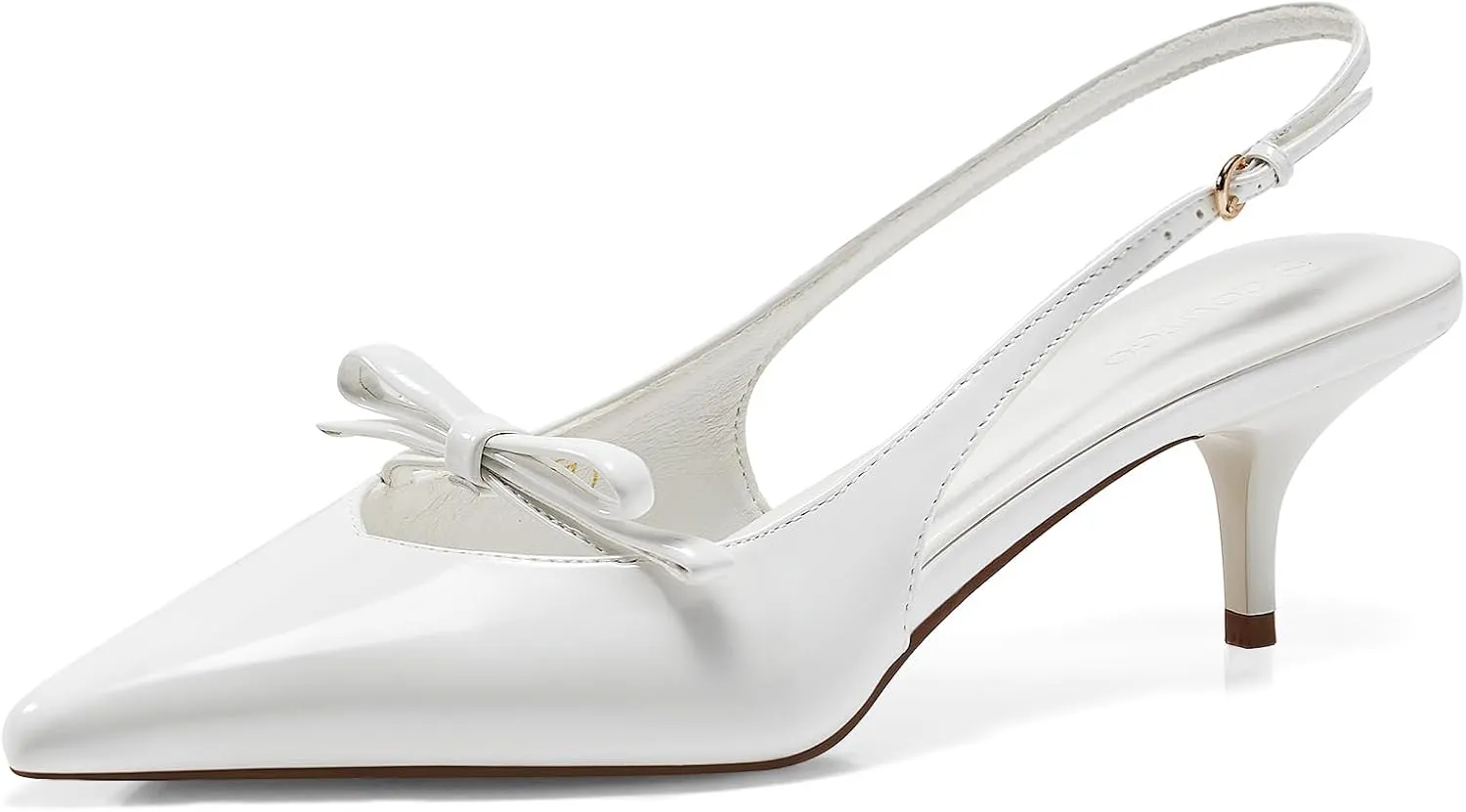 Coutgo Womens Bow Slingback Heels Low Kitten Heel Pumps Closed Pointed Toe Party Wedding Dress Shoes