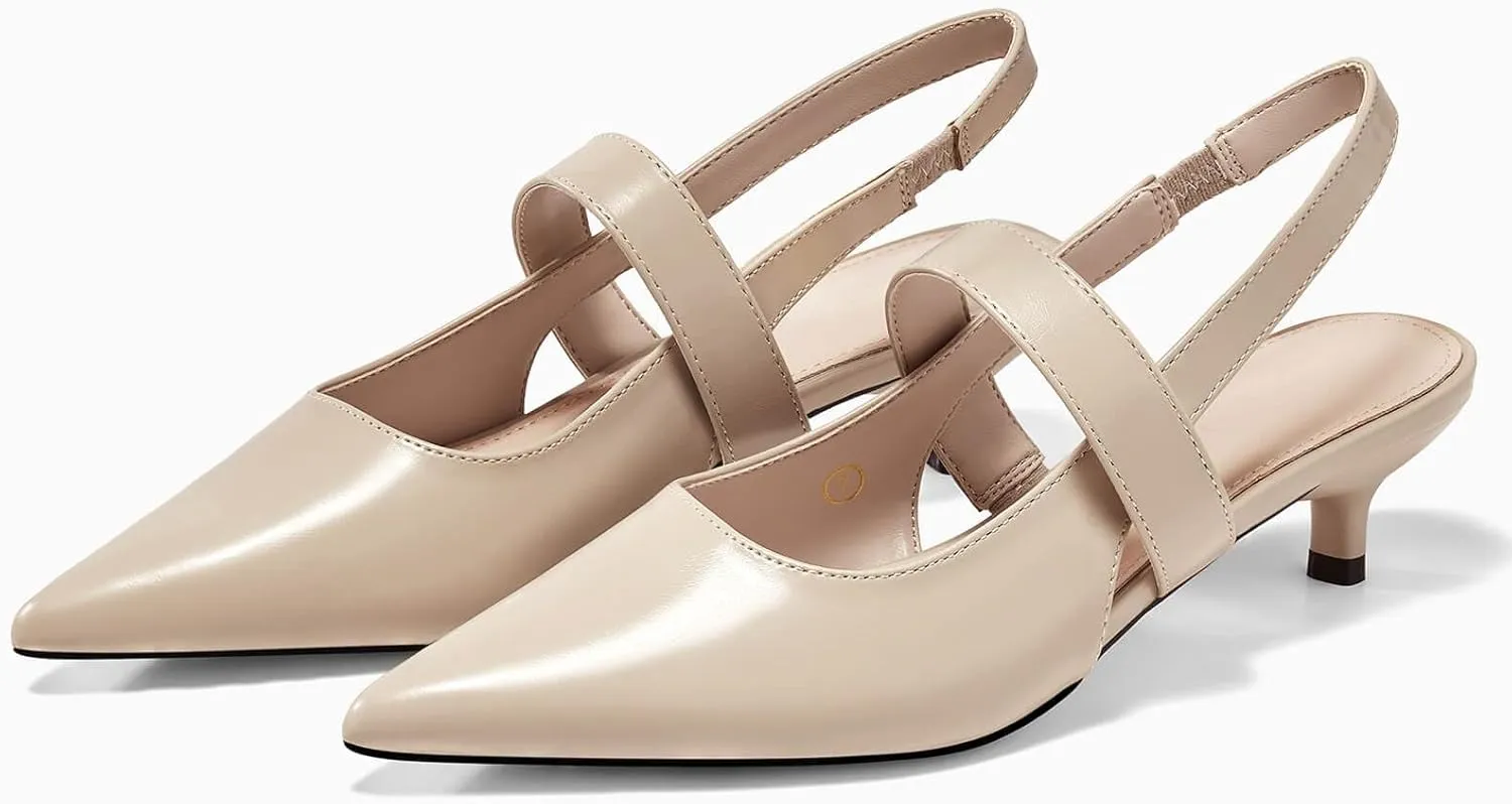 Coutgo Womens Slingback Kitten Heels Closed Pointed Toe Dressy Party Office Pumps Shoes