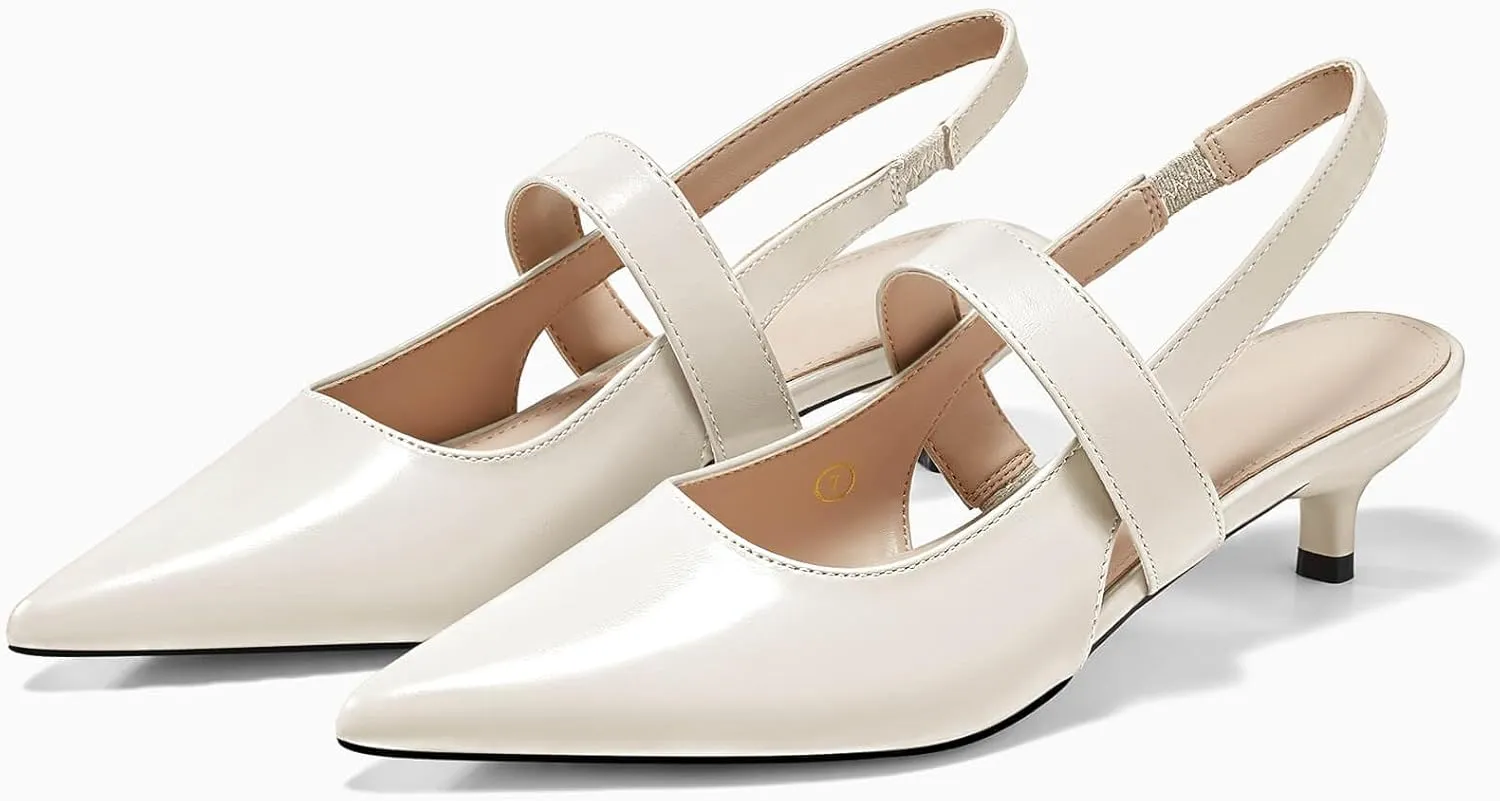 Coutgo Womens Slingback Kitten Heels Closed Pointed Toe Dressy Party Office Pumps Shoes