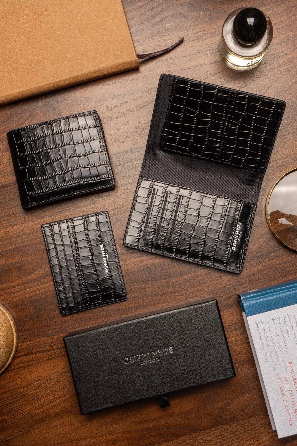 Covent Black Croc Passport Holder