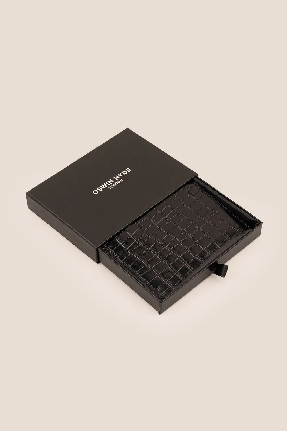 Covent Black Croc Passport Holder