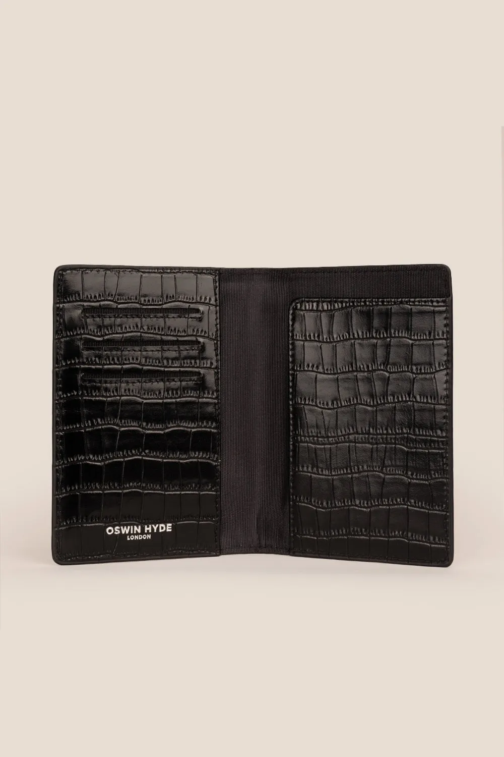 Covent Black Croc Passport Holder