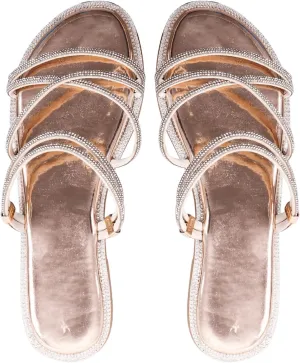 COZYEASE Women's Glitter Rhinestone Decor Flat Sandals Criss Cross Strappy Slides Open Toe Slippers