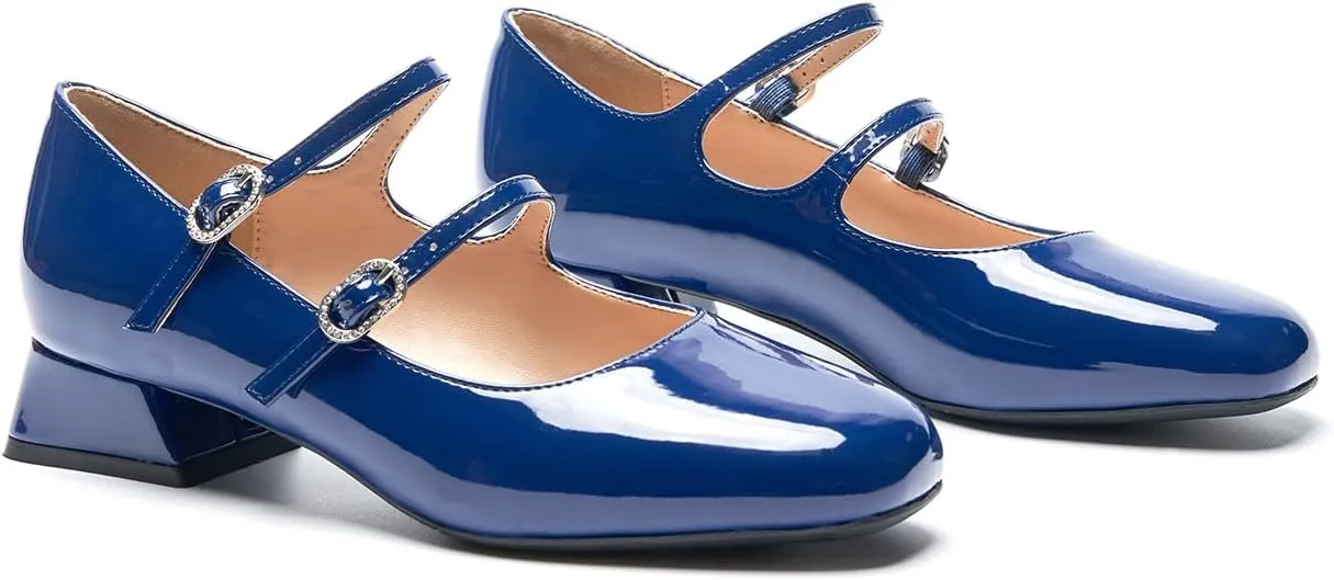 C.Paravano Women Mary Jane Low Block Heels - Square Toe Double Strap Dress Shoes Work Pumps Comfortable for Daily Wear, Office, Party, Wedding, Dating, Spring/Summer Events, Formal/Casual Occasions