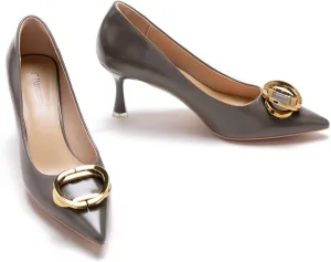 C.Paravano Women's Metal Buckle Stiletto Pumps-Professional Business Meeting Shoes with Metal Accents&Chic Pointed Toe Design,All-Day Comfort Heels for Office Workdays
