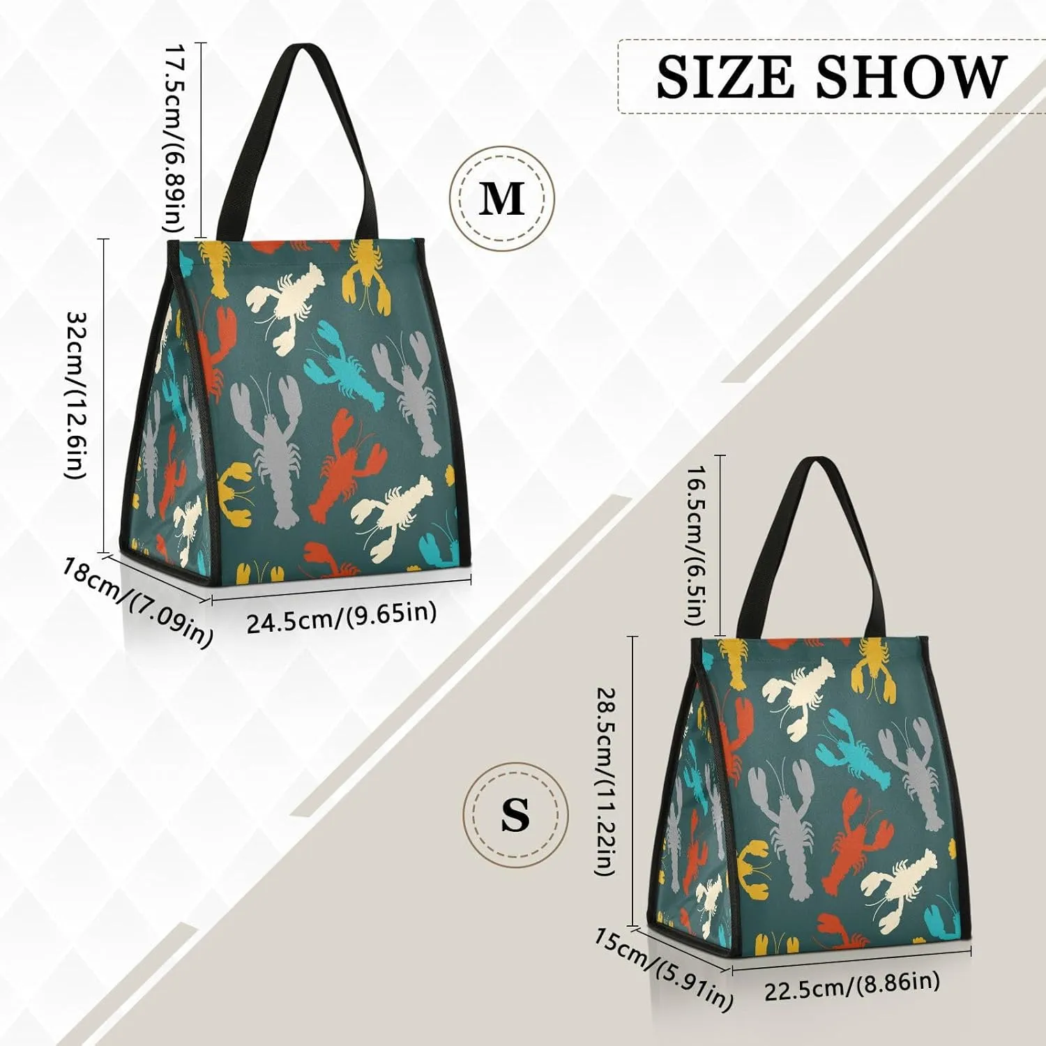 Crayfish Sea Animal Lunch Bag Insulated Lunch Tote Bag Cooler Bags Reusable Lunch Box M